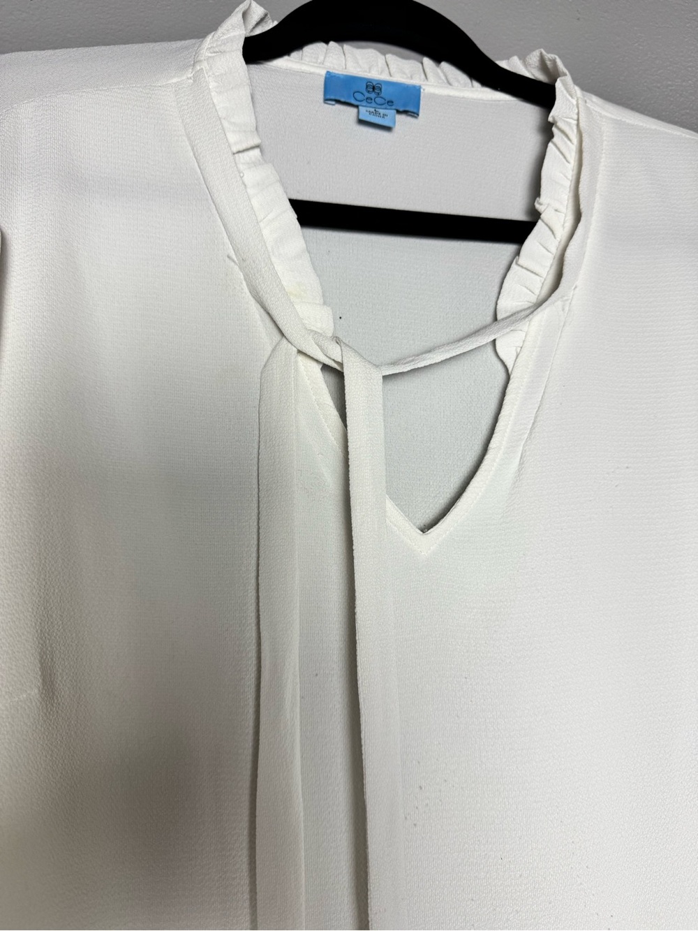 CeCe White Tie-Neck Ruffle Blouse - Picture 2 of 6